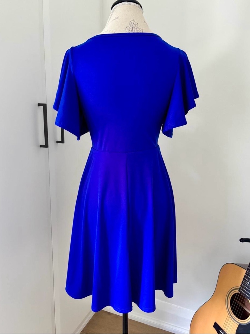 Women's Flutter Sleeve Fit-and-Flare Dress in Royal Blue - Picture 4 of 4